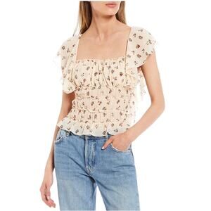 Free People Juliet Bodysuit Med Floral Fairy Whimsical Cottagecore Ruffle Flutte